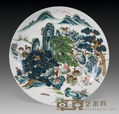 清 粉彩松鹿大盘 直径47cm