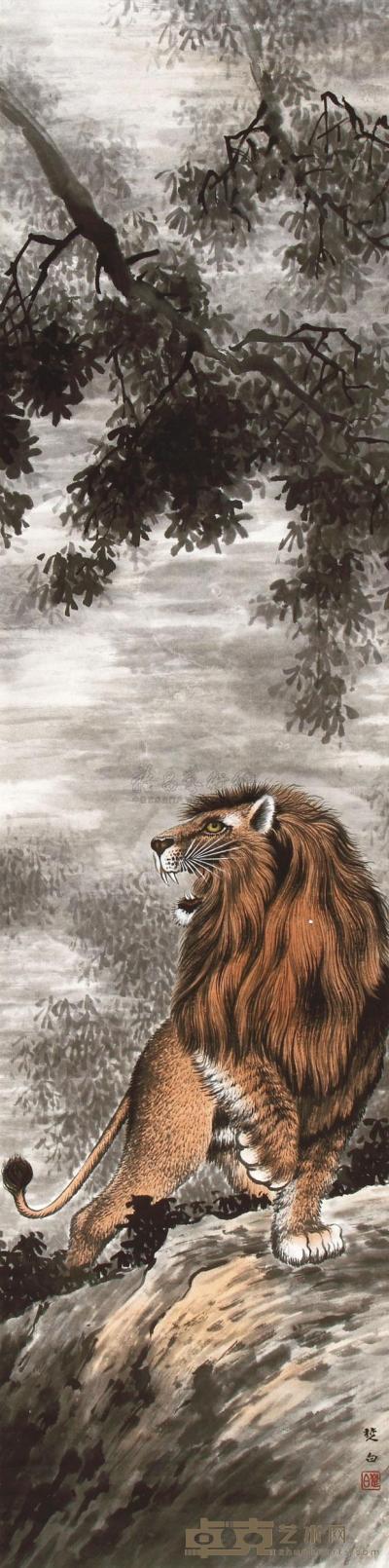苏楚白 雄狮独立图 立轴 151×38cm