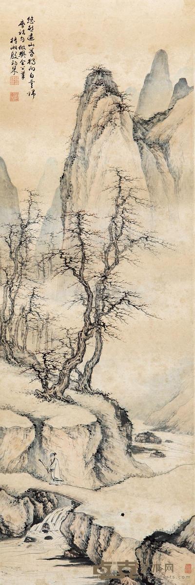 殷梓湘 远山归云图 立轴 105×35cm