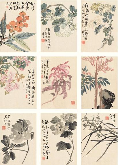 李鱓 （款） 牡丹图册 册页 （十开选九）