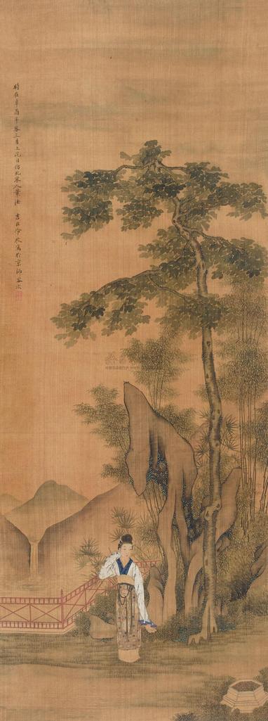 冷枚 桐荫仕女 立轴