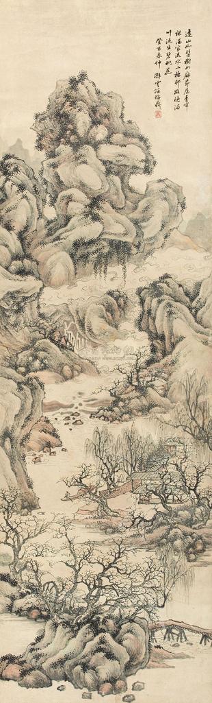 汪梅鼎 1813年作 满川碧桃 立轴