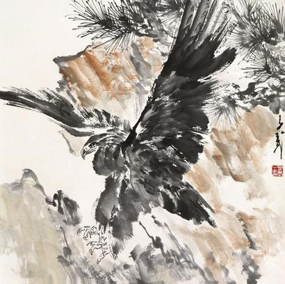 王子武 鹰 立轴