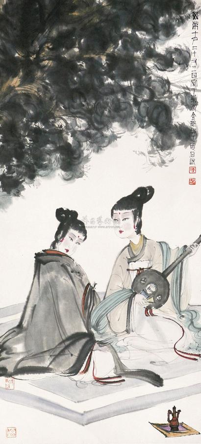 傅抱石 仕女 镜片带框