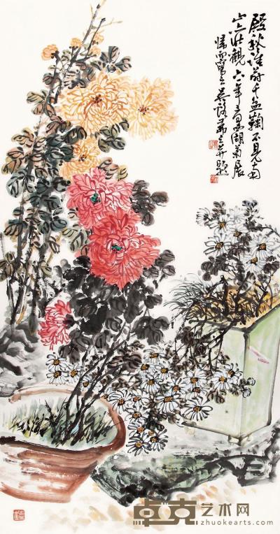 吴茀之 1961年作 千盆菊 立轴 139×71cm