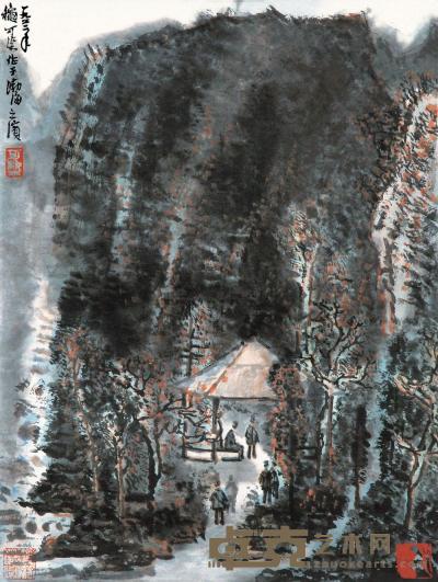 李可染 1962年作 秋林小憩 镜框 46.5×36.5cm
