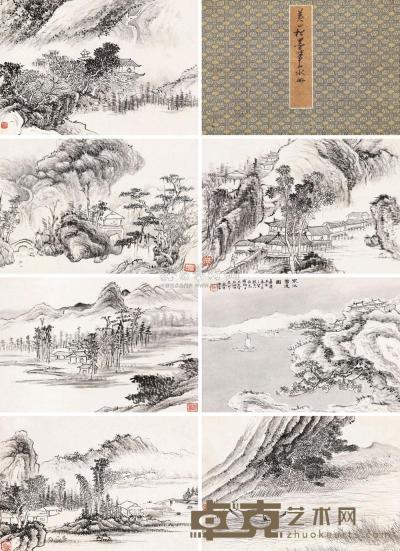 黄易 1800年作 墨笔山水 册页 14×20cm×7
