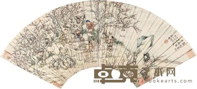 浅红居士 1856年作 春夜宴桃李图 镜框 18×51cm