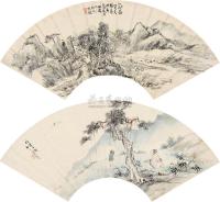 王素 吴滔 1878年作 人物 山水 （两帧） 镜框