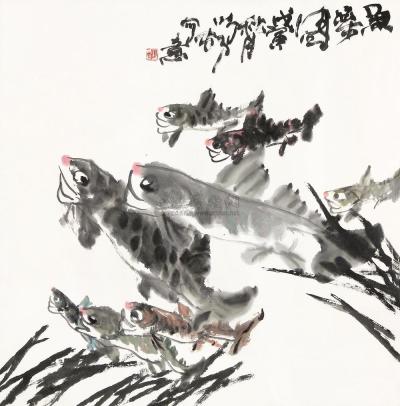 孙鸣村 1986年作 鱼乐图 镜框