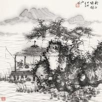 何加林 2004年作 秋江独钓 镜框