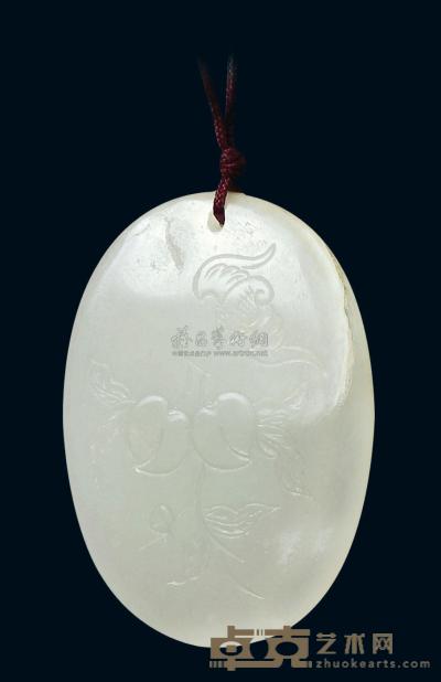 清代 福寿双喜白玉佩 4.5×3.5cm
