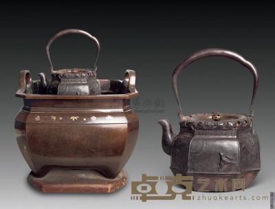 明治 茶道煮水器具 （一套） 铁壶23×18cm；火钵34×28cm