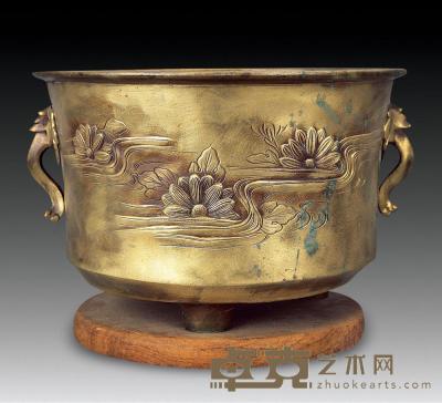 昭和 黄铜镶嵌火钵 30×21cm