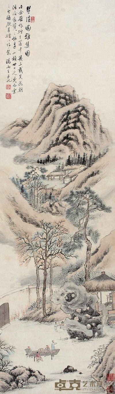 汤贻汾 琴隐园雅集图 立轴 117.5×33cm