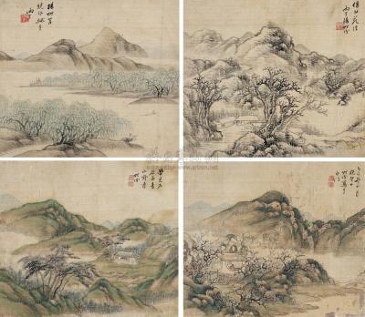 汤贻汾 乙巳（1845年）作 青绿山水 （四帧） 镜片
