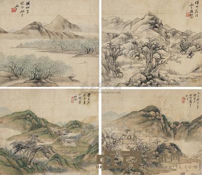 汤贻汾 乙巳(1845年)作 青绿山水 (四帧) 镜片 25×28.5cm×4