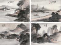 吴石僊 壬寅（1902年）作 山水 （四帧） 镜片