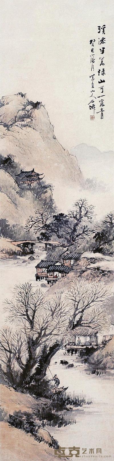 吴石僊 癸巳（1893年）作 溪添半篙窗青 立轴 132×33cm