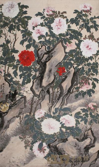胡骏烈 牡丹图 立轴 154×91cm
