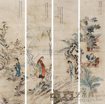 费丹旭 乙亥年作 仕女 四屏 128×30.5cm×4