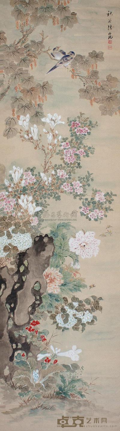 张秋谷 花鸟 立轴 102×36cm