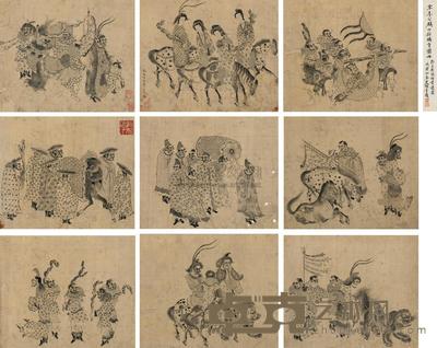 李公麟 白描人物 册页 (九开) 22×26.5cm×9