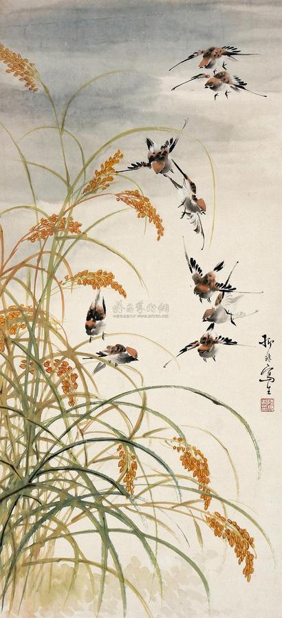 陆抑非 花鸟 立轴
