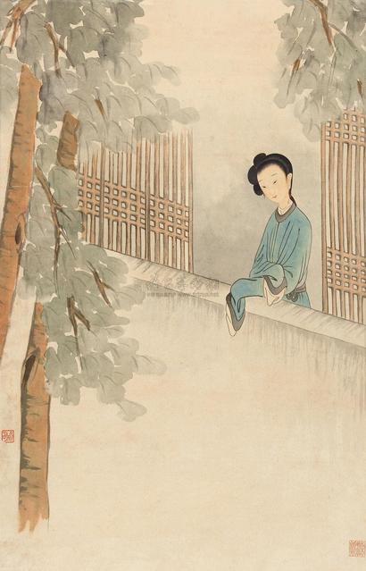 俞明 仕女图 立轴