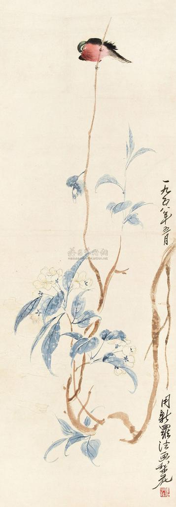 陈子庄 1958年作 梨花青禽 立轴