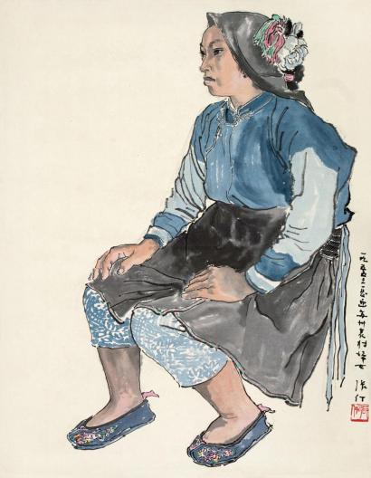 张仃 1955年作 苏州农村妇女 镜心