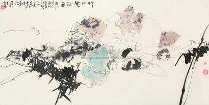 王西京 丁卯（1987年）作 竹林聚酒图 镜心