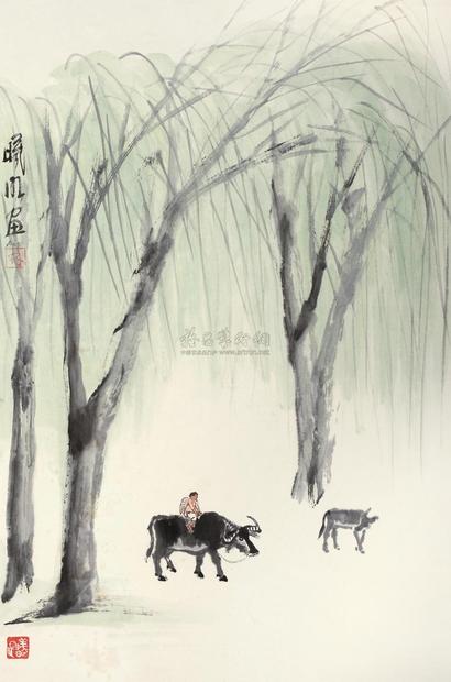 林曦明 柳荫牧牛图 镜心