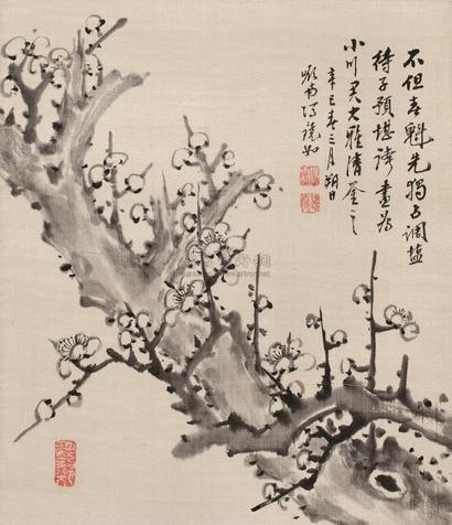 冯镜如 辛巳（1881年）作 古梅图 立轴