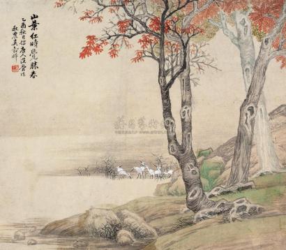 吴榖祥 乙酉（1885年）作 红枫白鹭图 立轴