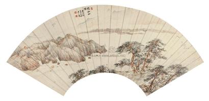 王三锡 庚子（1780年）作 鹤和松阴 扇面