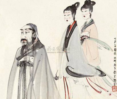 傅抱石 东山携妓 镜心
