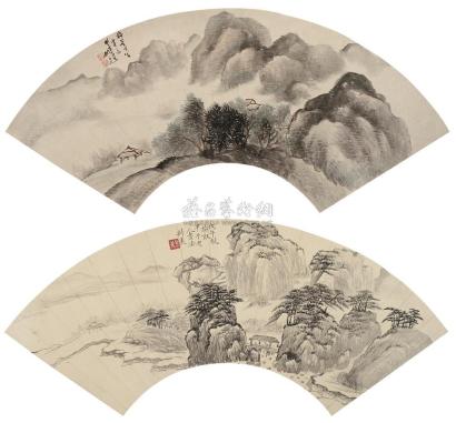 姚元之 钱杜 戊午（1798年）作 云山图 千嶂翠色 扇面