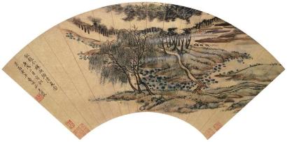 王时敏 庚戌（1670年）作 湖乡清夏图 扇面