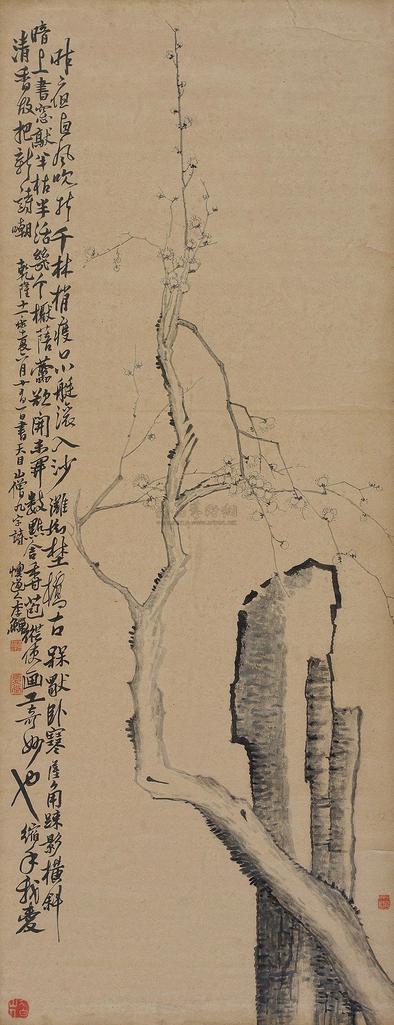 李鱓 （款） 1746年作 梅石图 立轴