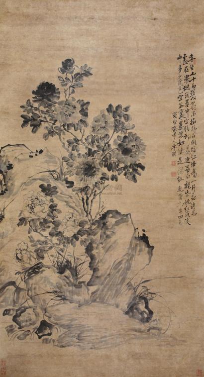 李鱓 （款） 1753年作 墨牡丹 立轴