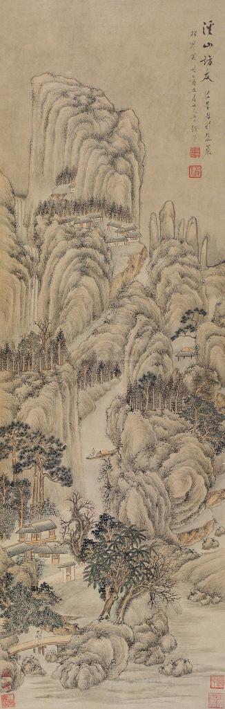 张崟 乙酉（1825年）作 溪山访友图 立轴