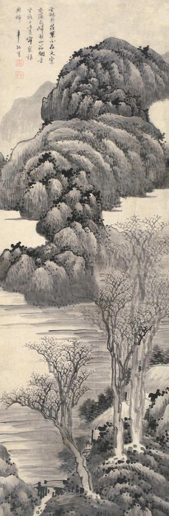 龚贤 寒山落木图 立轴