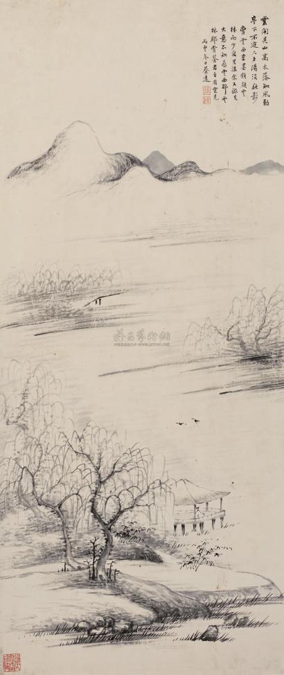蔡远 丙申（1656年）作 江渚柳亭图 立轴