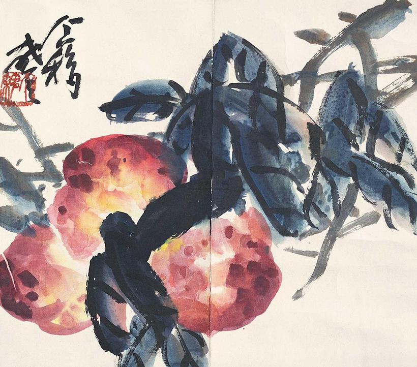 王个簃 桃子 镜心