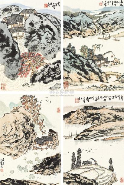 宋玉麟 山水 四屏