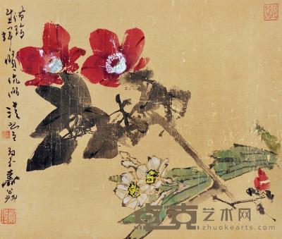 郑乃珖 花卉 镜框 30×35.5cm