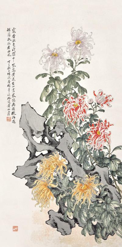 黄山寿 菊石图 立轴