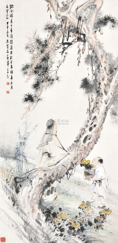 朱峻 渊明爱菊 立轴