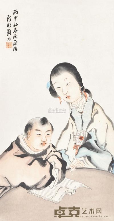 周彬 教子图 立轴 89×46cm